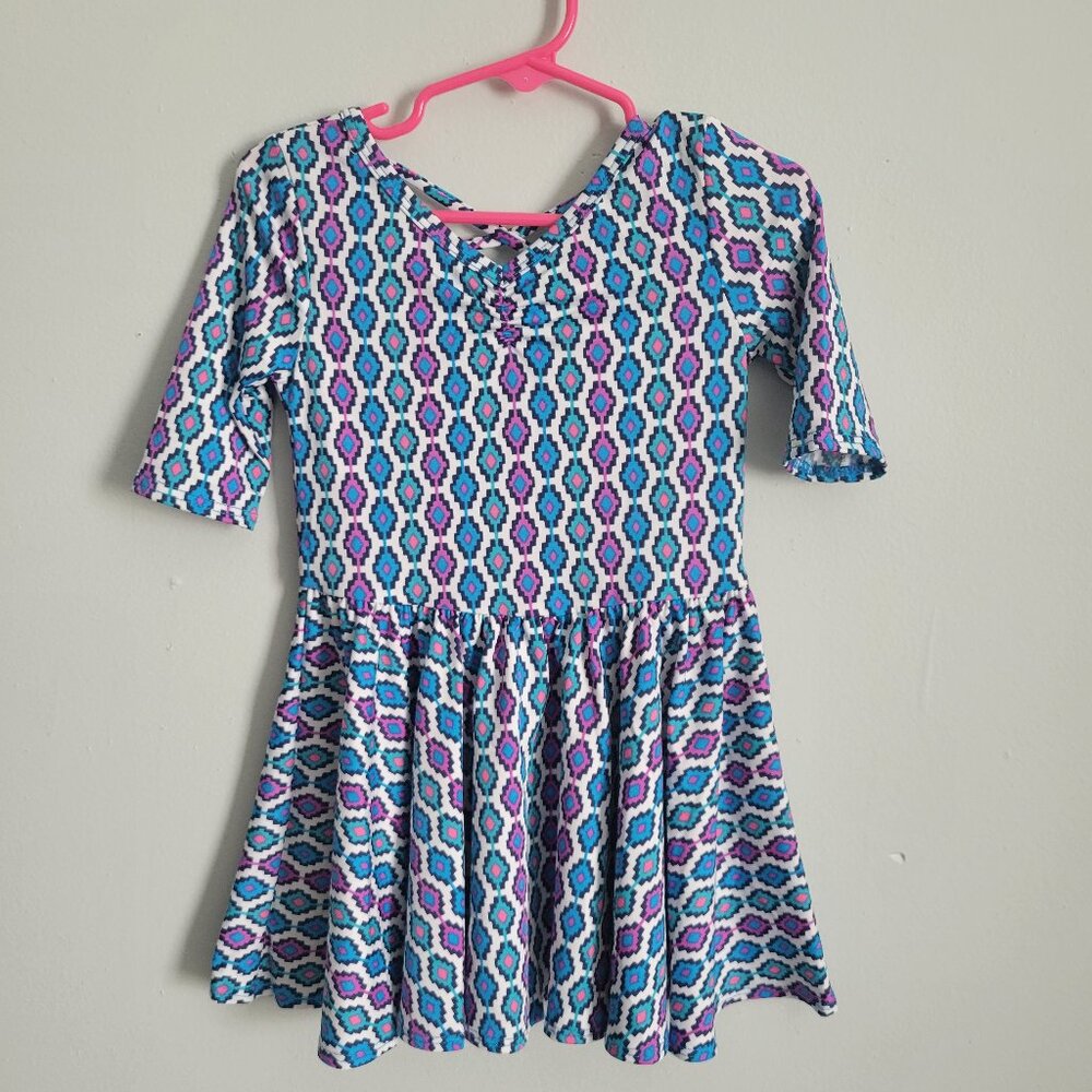 Dot Dot Smile Dress Girl's 2T Toddler Blue & Purple Geometric Ballerina NWT